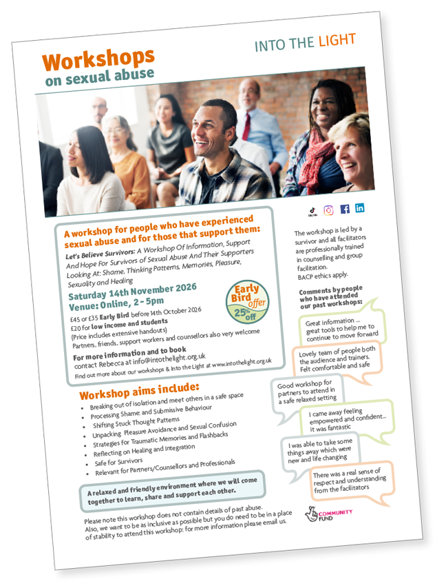Into the Light, Workshop on Sexual Abuse, Sat 14th November 2026