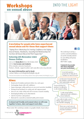 Into the Light Workshop on sexual abuse – Saturday 5th November 2022
